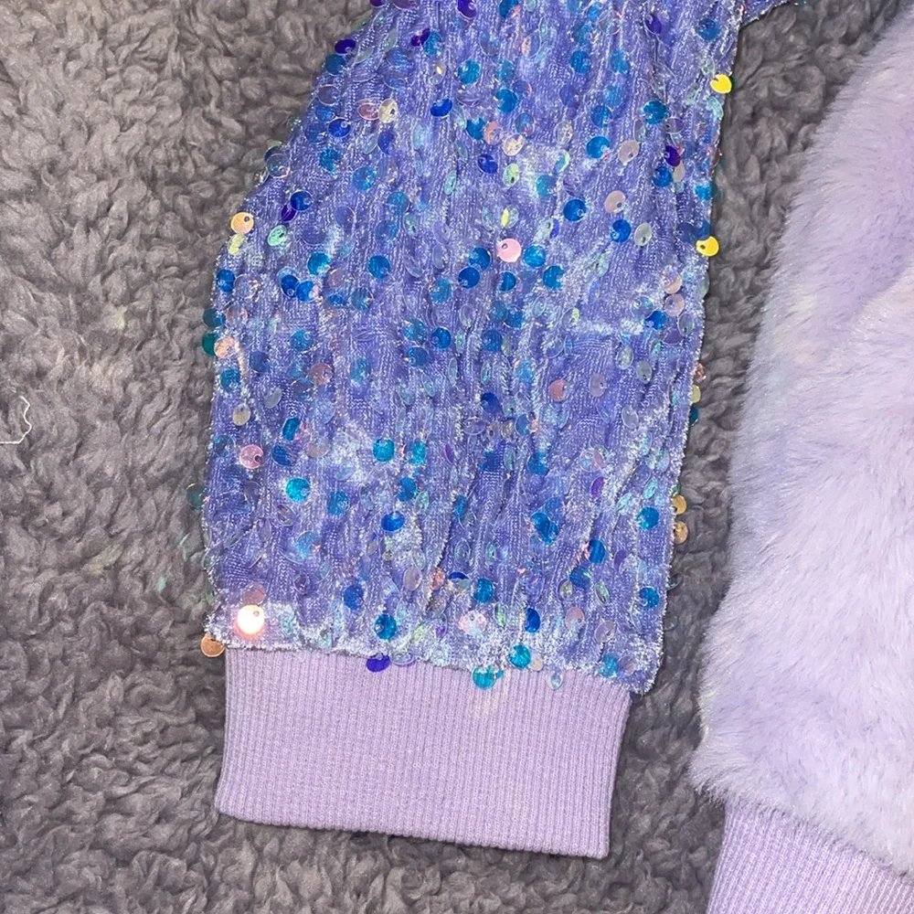 NWT faux, fur and sequin unicorn zip up jacket